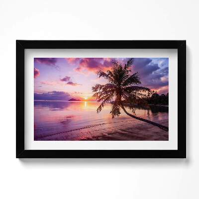 Keretezett kép Pálmafa a tengerparton naplementében
