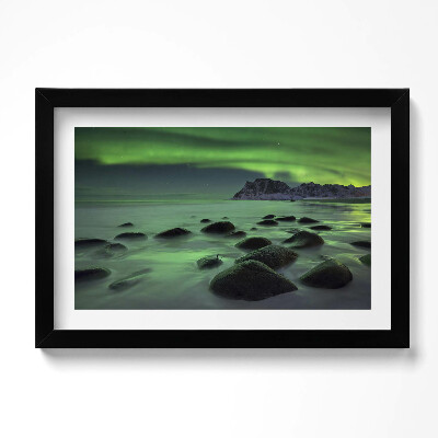 Kép keretben Aurora borealis - zöld táj