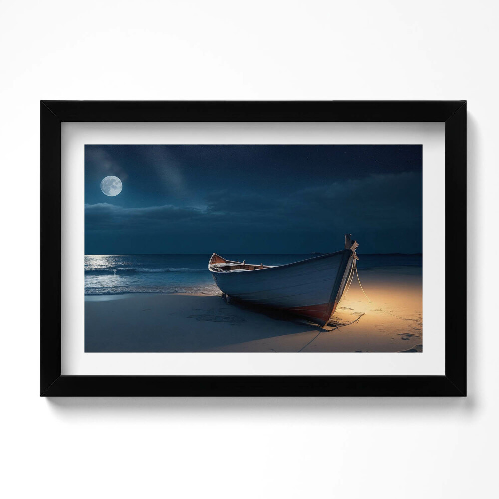 Keretezett kép Hajó a tengerparti nyírfán éjszaka