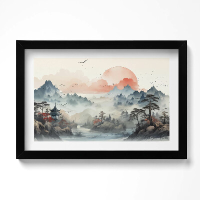 Kép keretben Hegyi táj egy erdőben japán stílusban
