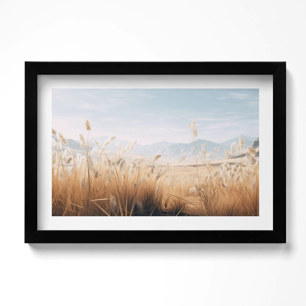 Keretezett kép Romantikus táj fűvel és hegyekkel boho stílusban