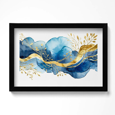 Kép keretben Absztrakt arany növények kék háttéren