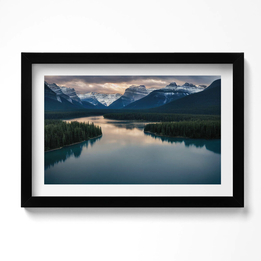 Keretezett kép Folyó táj erdők és hegyek