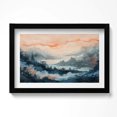 Keretezett kép Absztrakt tájkép hegyek és erdők