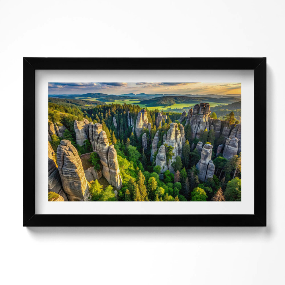 Keretezett kép Madártávlatból hegyek és erdők tájképe