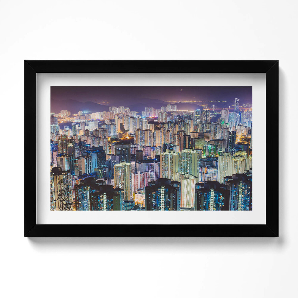 Kép keretben Fénylő város éjszaka