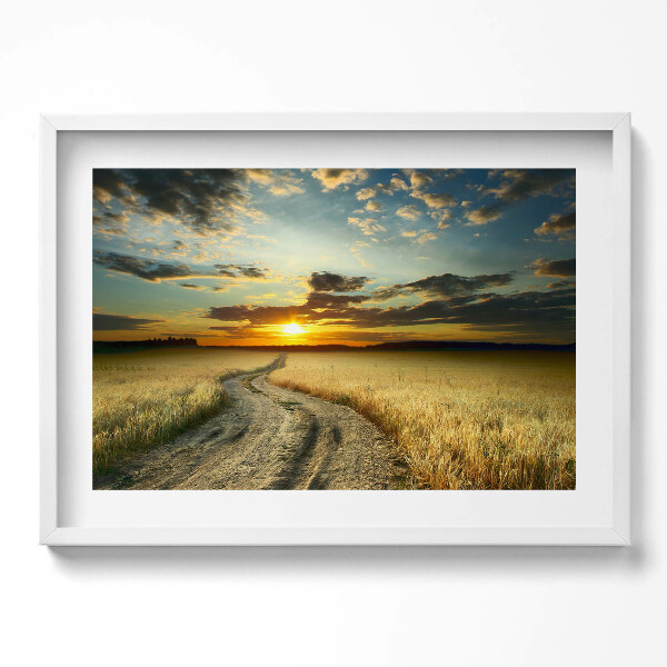 Kép keretben Naplemente egy földúton