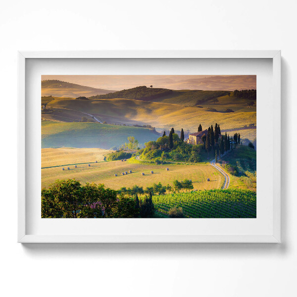 Kép keretben Tölgyfák és dombos táj