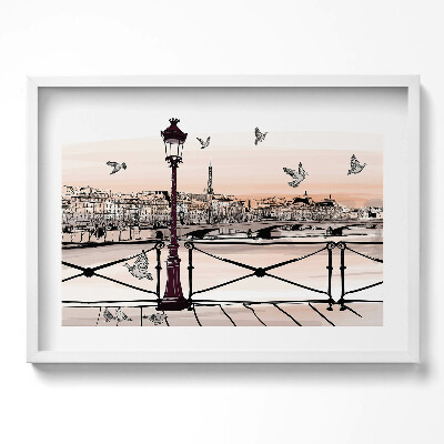 Kép keretben Párizsi táj Eiffel-torony madarak