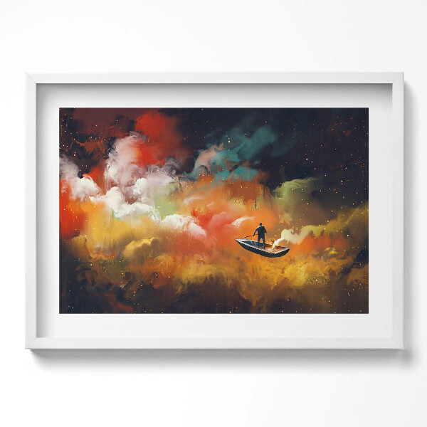 Kép keretben Ember csónakban színes égbolt