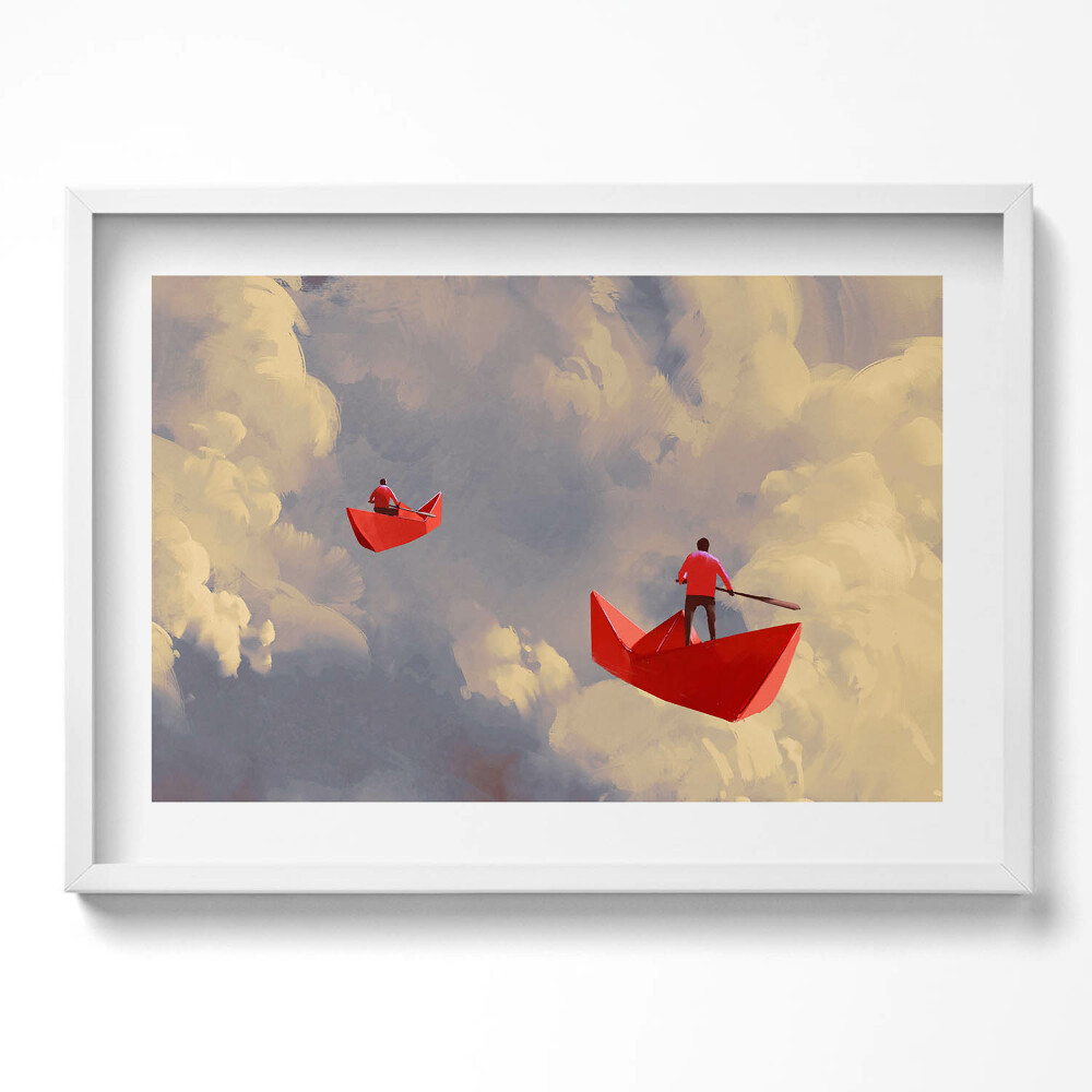 Kép keretben Vörös csónakban evező figura