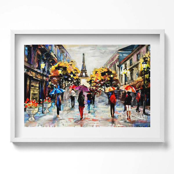 Kép keretben Esőben sétáló emberek Párizsban