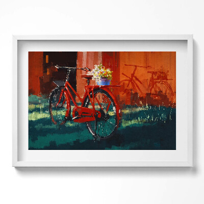 Kép keretben Piros kerékpár virágokkal