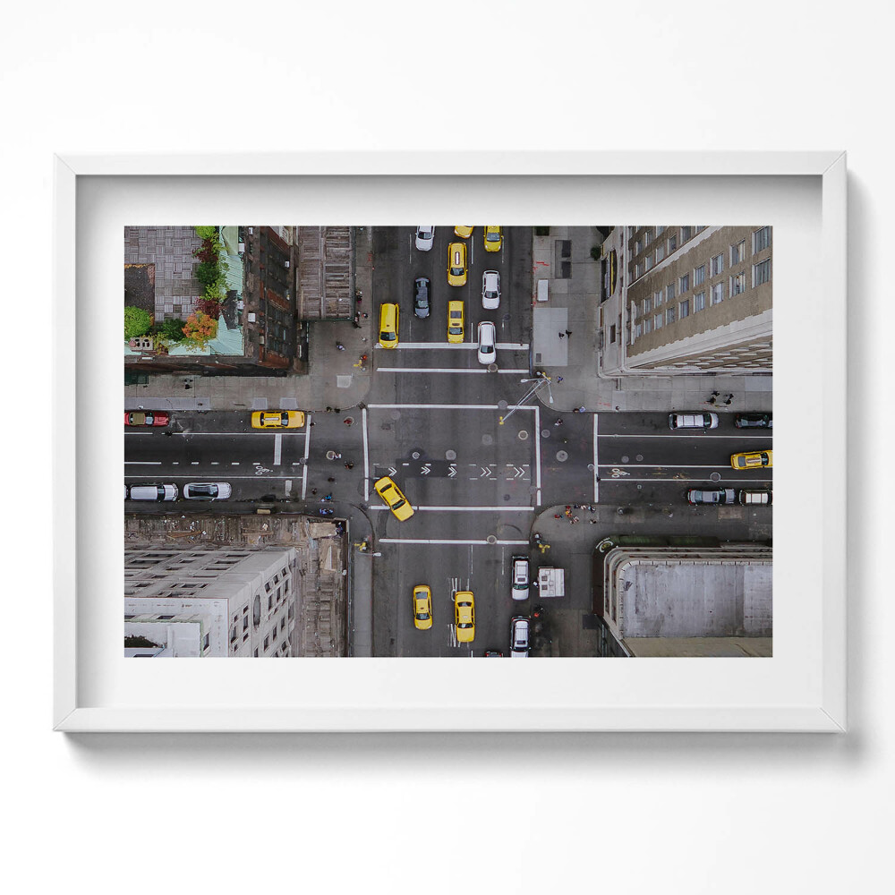 Kép keretben Városi forgalom sárga taxik