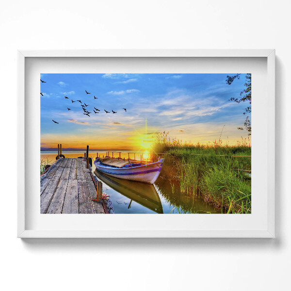 Kép keretben Naplemente hajó vízpart