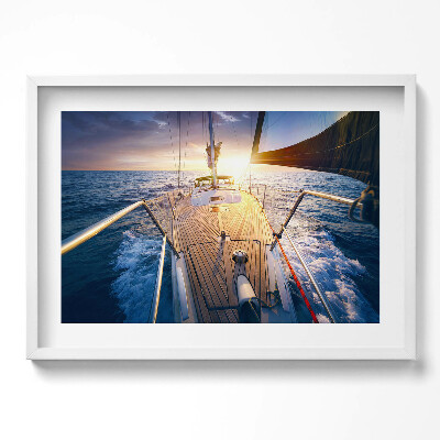 Kép keretben Vitorlás hajó naplementében