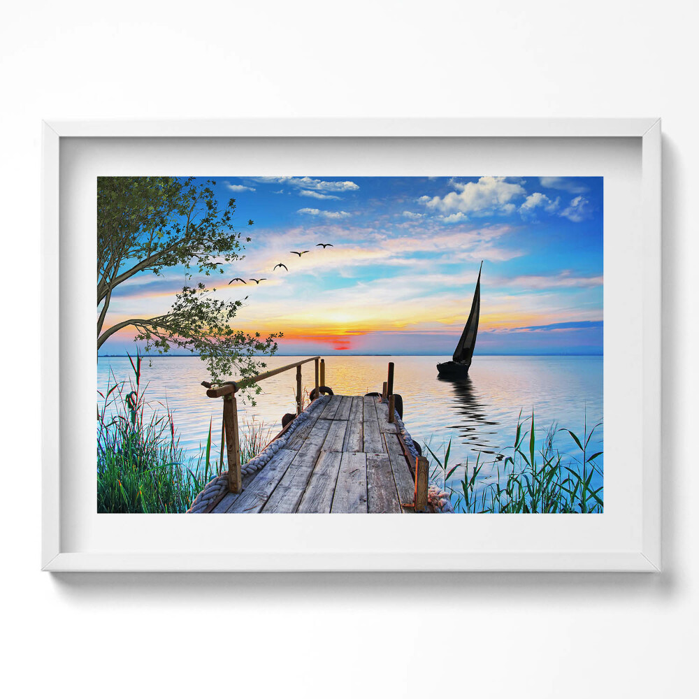 Kép keretben Tóparti naplemente hídja