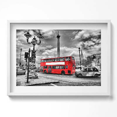 Kép keretben Piros emeletes busz szürke háttér