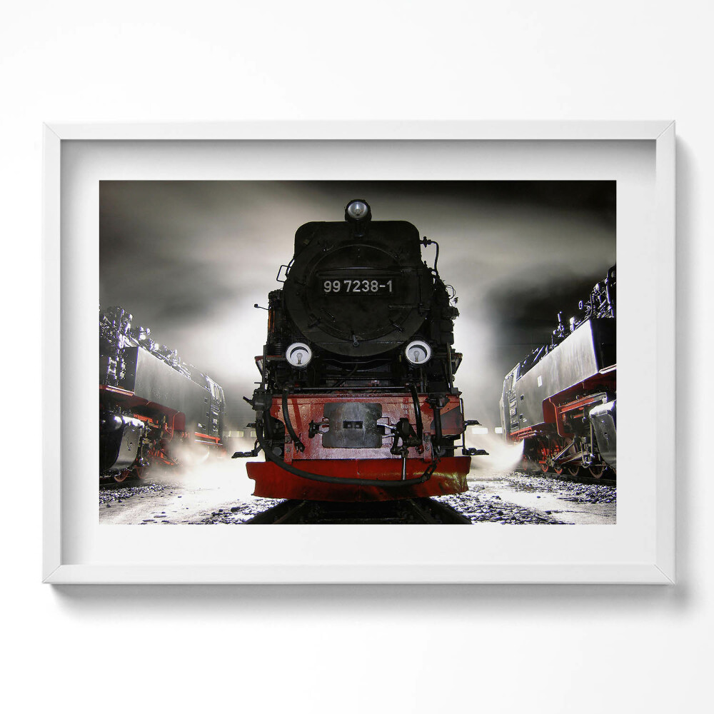Kép keretben Gőzmozdony frontális nézetben