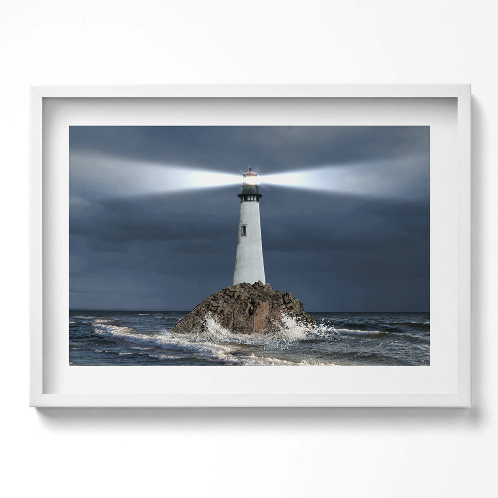 Kép keretben Világítótorony viharos tengerparton
