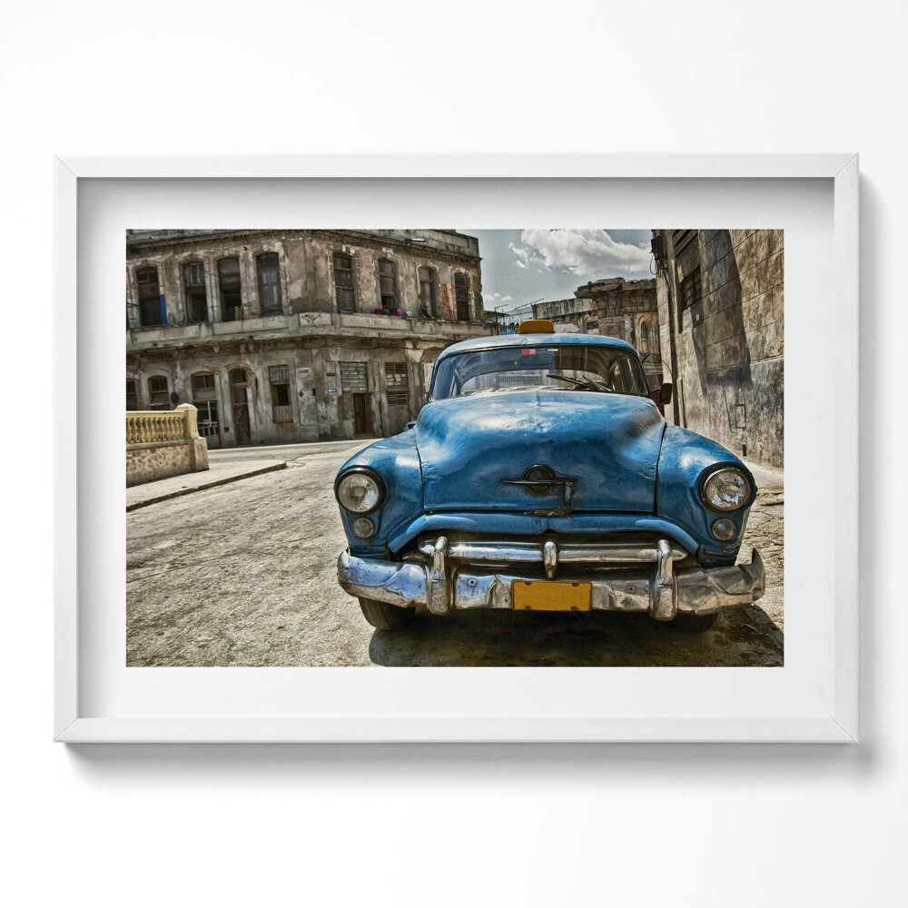 Kép keretben Régi kék autó városi háttér