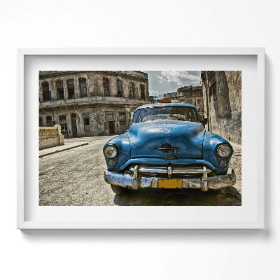 Kép keretben Régi kék autó városi háttér