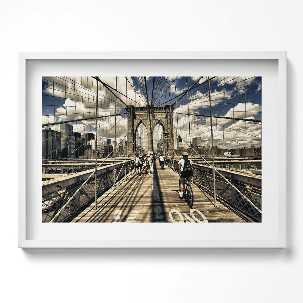 Kép keretben Brooklyni híd gyalogosok és kerékpárosok