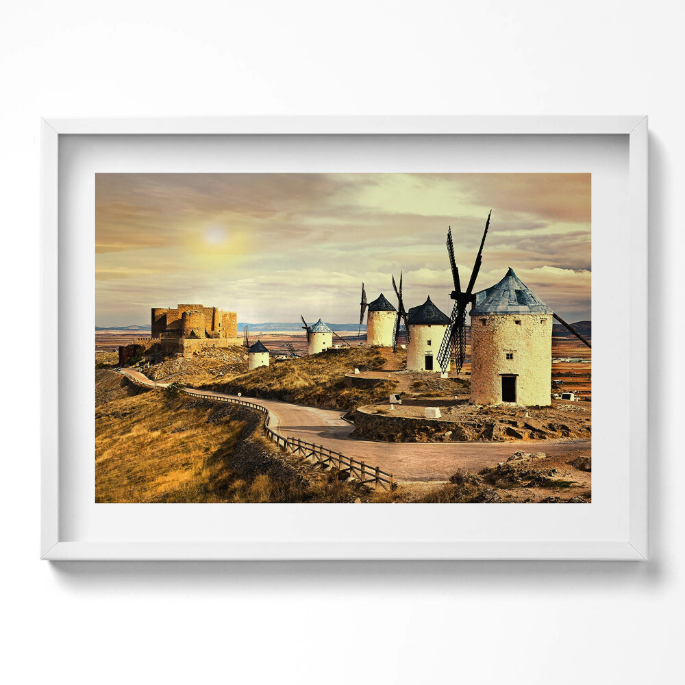 Kép keretben Szélmalmok vidéki tájban