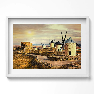 Kép keretben Szélmalmok vidéki tájban