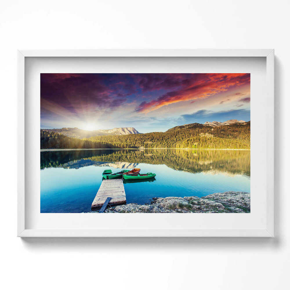 Kép keretben Tó csónakok naplemente