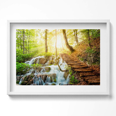 Kép keretben Zöld erdő vízesés fák