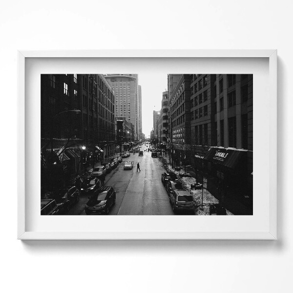 Kép keretben Városi utca fekete-fehérben