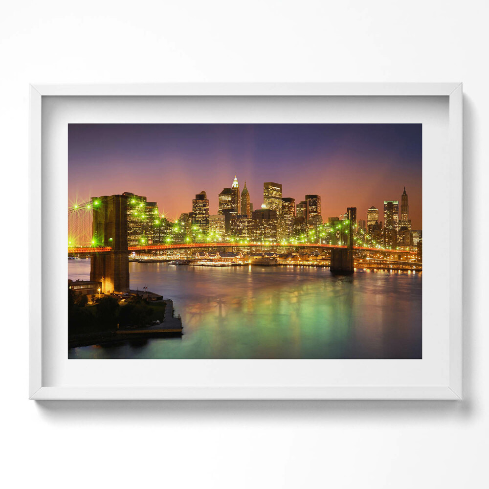 Kép keretben Éjjeli városi táj híd és fények