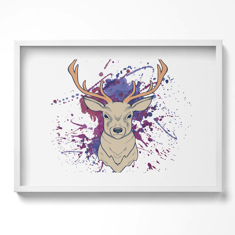 Kép keretben Szarvas fej festmény splatter háttérrel