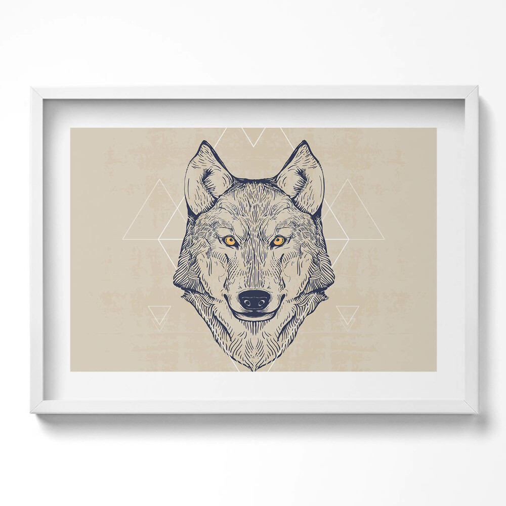 Kép keretben Farkasfej geometrikus háttérrel