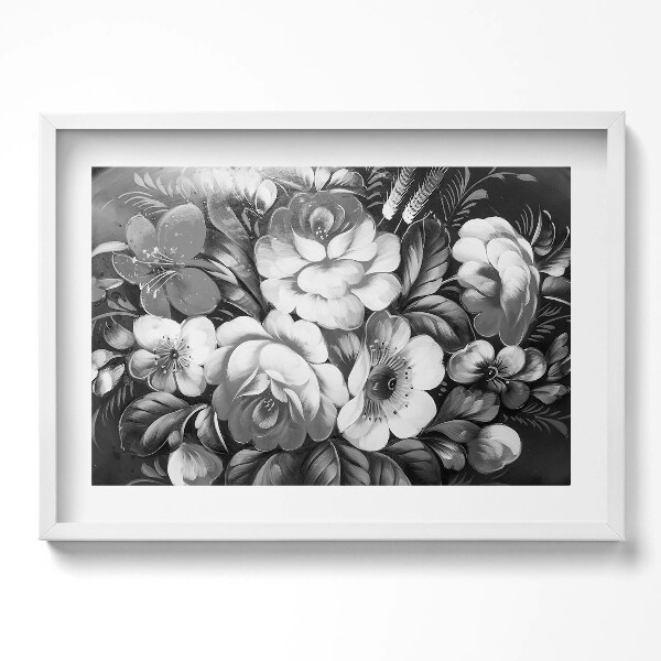 Kép keretben Virágcsokor fekete-fehér festmény