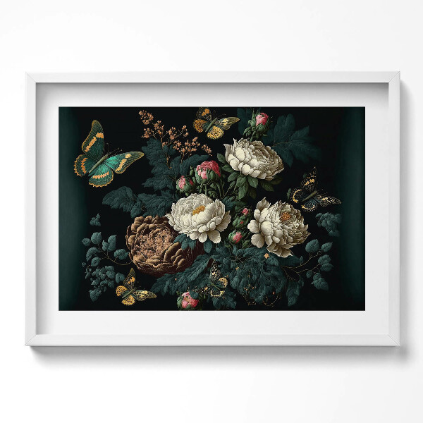 Kép keretben Virágok és lepkék kompozíciója