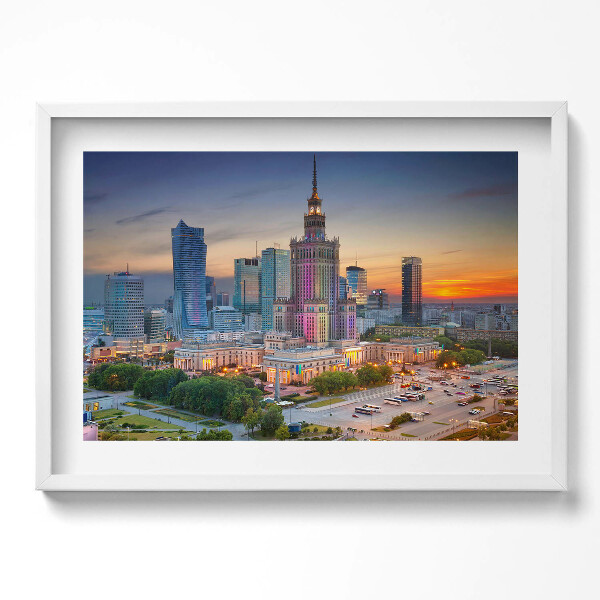 Kép keretben Varsói felhőkarcolók naplementében