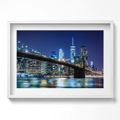 Kép keretben Éjszakai városi táj híd és felhőkarcolók