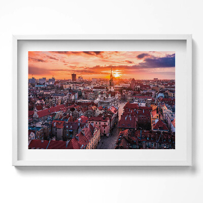 Kép keretben Naplemente városi tájképe