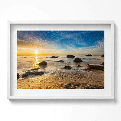 Kép keretben Nyugodt tengerpart kövek és naplemente