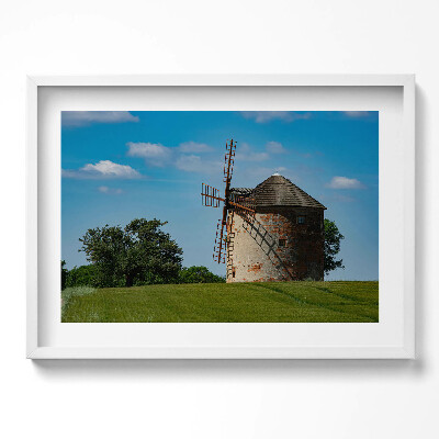 Kép keretben Szélmalom zöld mezőn