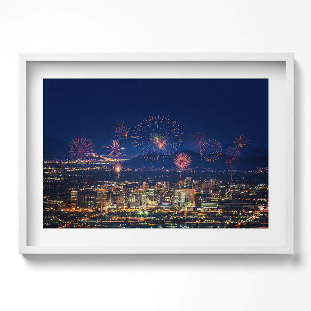 Kép keretben Tűzijáték városi háttérrel