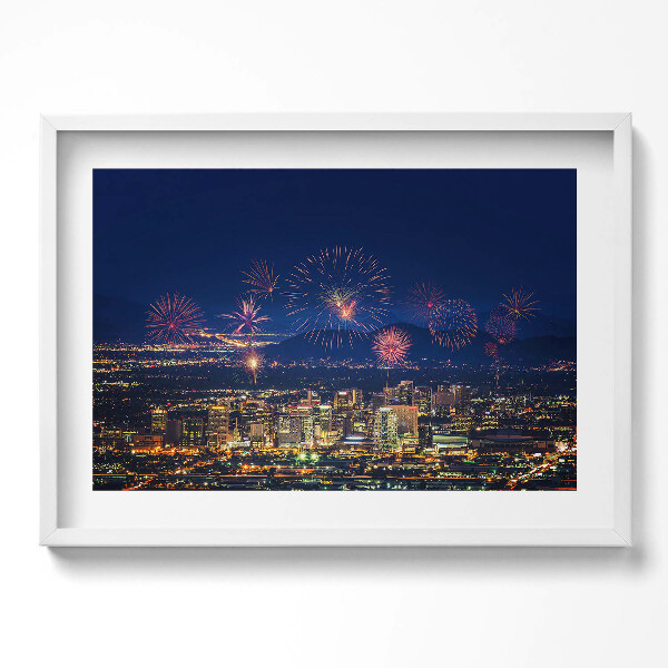 Kép keretben Tűzijáték városi háttérrel
