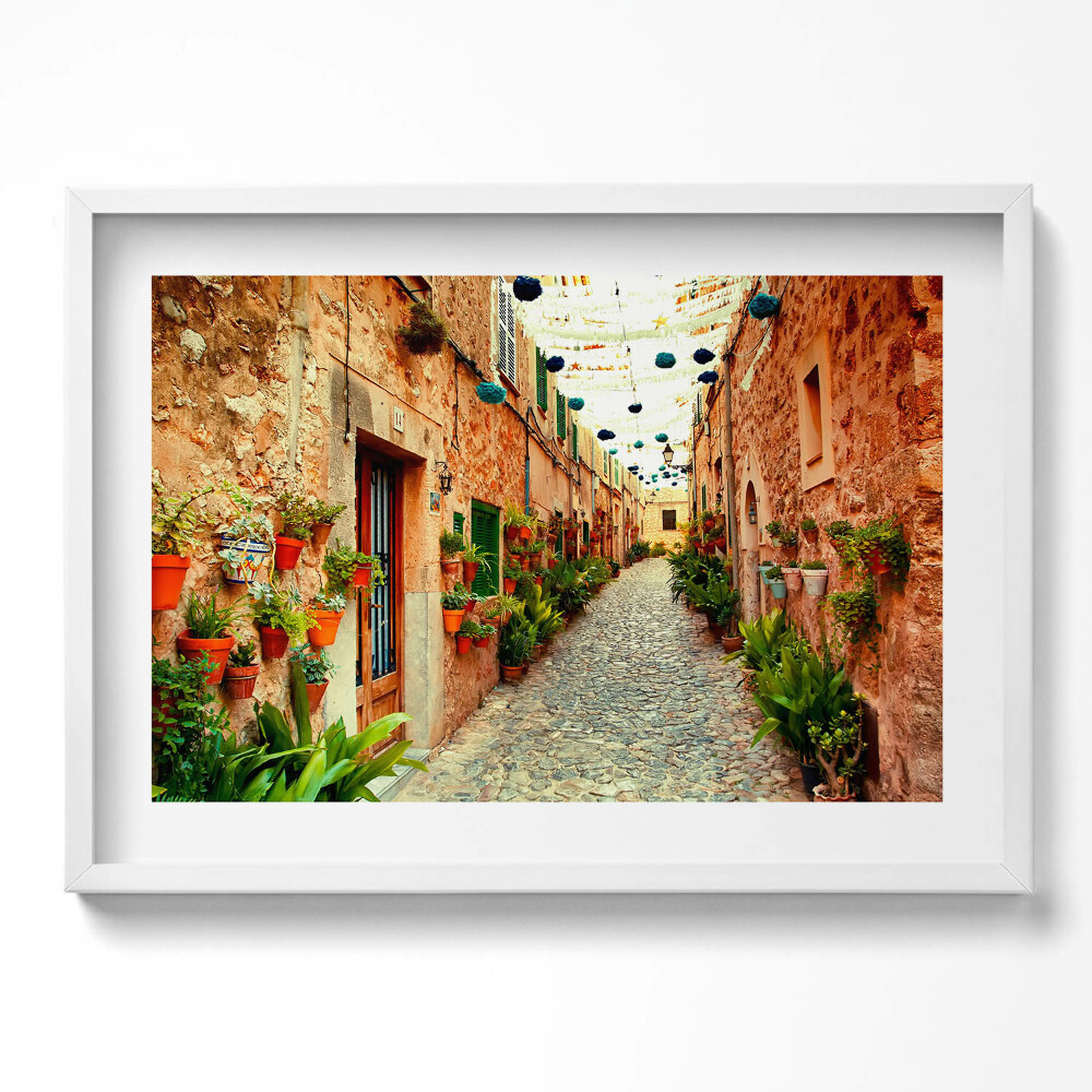 Kép keretben Színes virágos utcácska