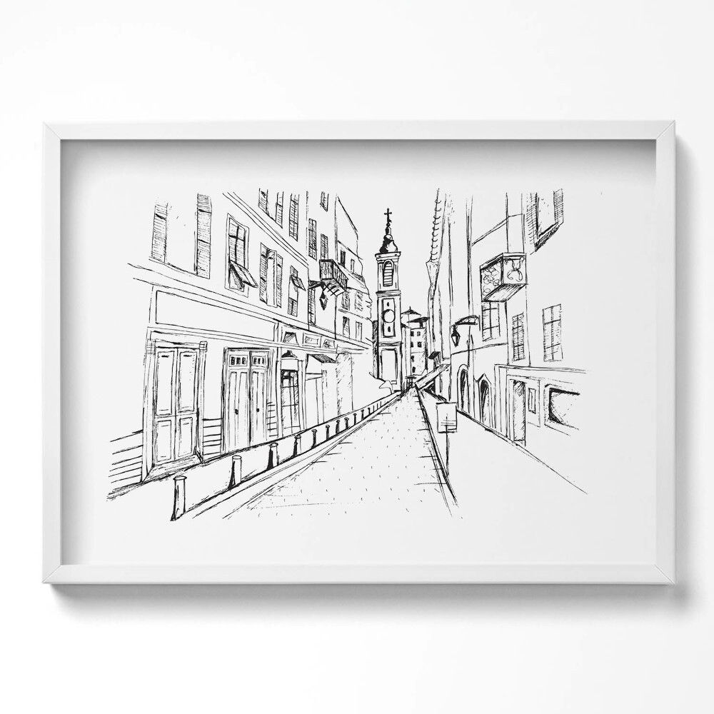 Kép keretben Városi táj vonalrajz stílusban