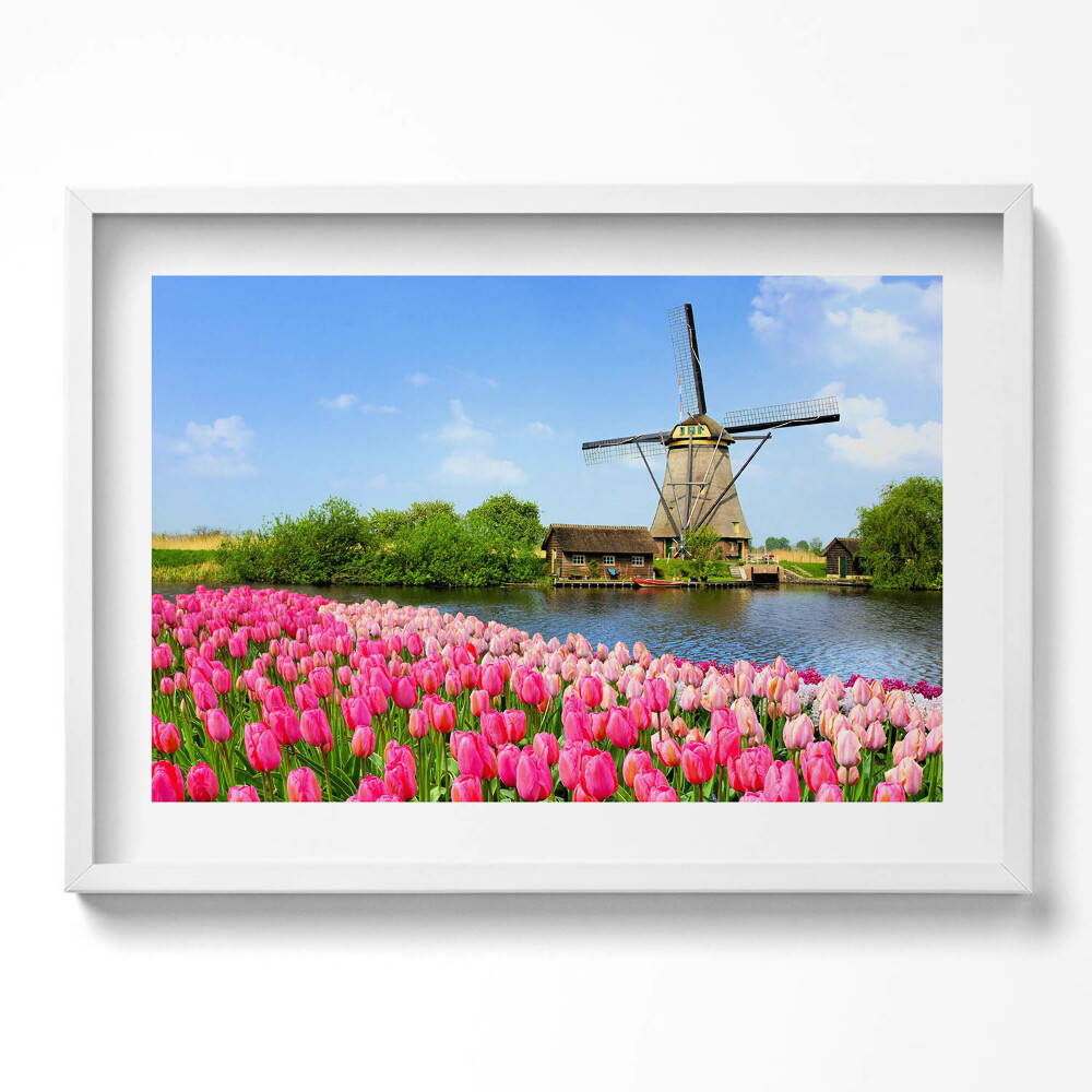 Kép keretben Tavaszi virágok és szélmalom