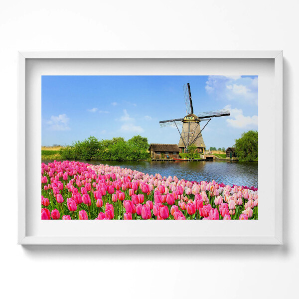 Kép keretben Tavaszi virágok és szélmalom