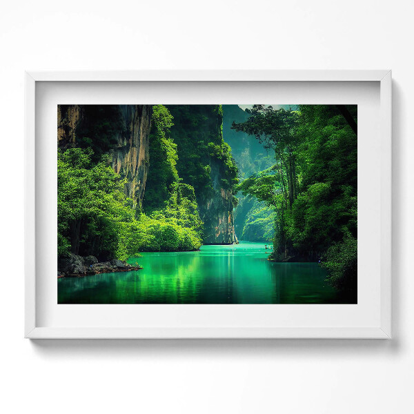 Kép keretben Zöld hegyek és vízpart