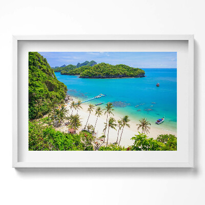 Kép keretben Trópusi tengerpart hajók pálmafák